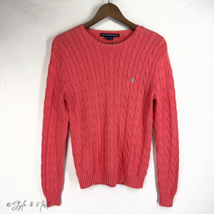 Ralph Lauren Sport Cable Knit Golf Polo Salmon Academia Preppy Sweater